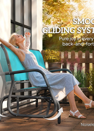 3-Person Outdoor Patio Glider Bench, Porch Glider Swing with 3 Seats, Breathable Mesh Fabric, Metal Frame, Blue