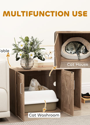 Cat Litter Box Enclosure with Scratching Board, Cat Washroom End Side Table, 31.5" x 19" x 20", Walnut Brown