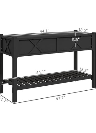 Raised Garden Bed, 47 x 22 x 31.5 in. Elevated Wood Planter Box with Storage Shelf, Drainage Holes, and Liner, Black