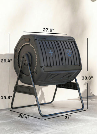 Compost Bin Outdoor, 53 Gal Dual Chamber Tumbling Composter with Adjustable Vents, BPA Free Tumbling Composter, Black