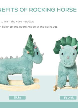 Kids Plush Ride-On Rocking Horse Triceratops-shaped Plush Toy Rocker with Realistic Sounds for Child 36-72 Months Green