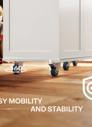 Kitchen Island on Wheels with Drop Leaf, Charging Station, Rolling Kitchen Cart with Wood Top, Adjustable Shelf, White