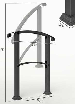 1-3 Step Metal Handrails for Outdoor Steps, Porch Deck Stair Railing with Installation Kit for Concrete Steps, Black