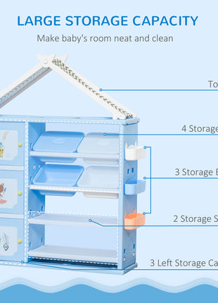 Kids Toy Storage Organizer with 4 Bins, Storage Cabinets, Bookshelf and 4-Layers Toy Collection Shelves, Blue