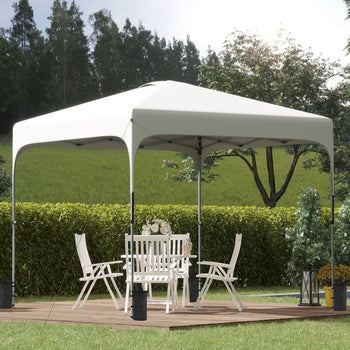 8' x 8' Pop Up Canopy Tent with Wheeled Carry Bag and 4 Sand Bags, Instant Sun Shelter, Tents for Parties, Height Adjustable, for Outdoor, Garden, Patio, White