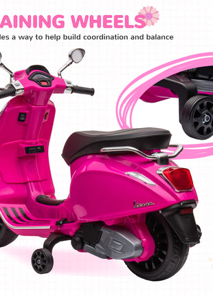Vespa Licensed Kids Motorcycle 6V Toddler Motorcycle with Music, FM Radio, Headlight, Pink