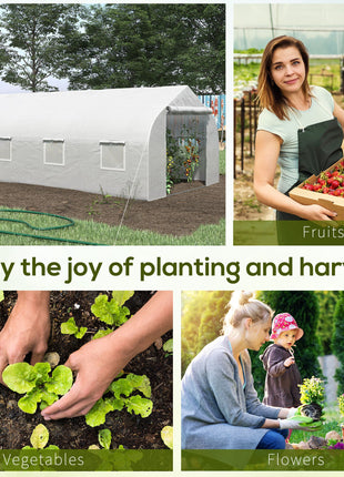 20' x 10' x 7' Walk-in Tunnel Greenhouse with Zippered Mesh Door & 8 Mesh Windows, Gardening Plant Hot House with Galvanized Steel Hoops, White
