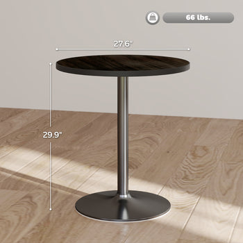 Round Dining Table for 2-4 People, Small Kitchen Table with Wood Grain Top, Black