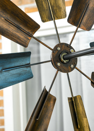 Windmill Weather Vane, Wind Vane with Bottom Shelf, Steel Windmill Head, Stained Wood