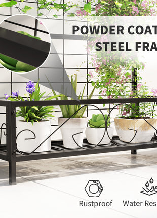 Metal Tall Plant Stand with Trellis and Hanging Bar, Plant Holder for Indoor Outdoor Use, 35" x 12.8" x 74", Black