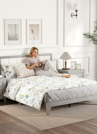Queen Bed Frame with Headboard Queen Platform Bed Frame with Wooden Slats No Box Spring Needed Easy Assembly Gray