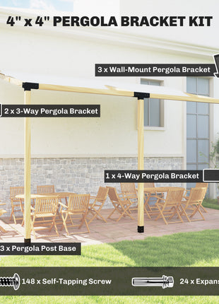 Pergola Kit, 15° Slanted Pergola Brackets w/ 4-Way/3-Way Brackets, Post Bases, Wall Mounts for 3.6" X 3.6" Lumber, Black