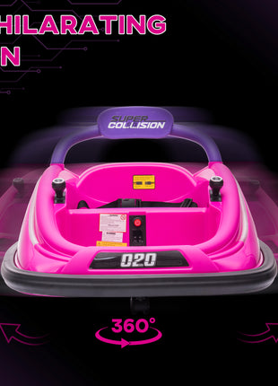 12V Kids Bumper Car Twins Motor with Parent Remote Control, Safety Belt, Lights, 360° Rotation, Pink