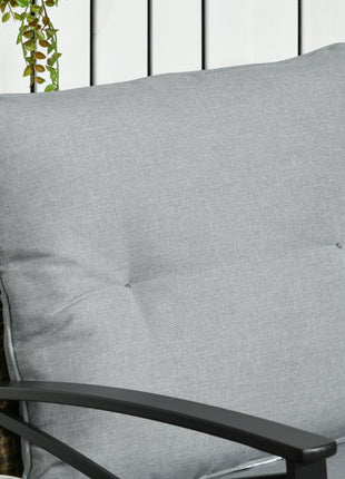 3 Piece Patio Rocking Chair Set, Outdoor Wicker Bistro Set with 2 Oversize Cushioned Porch Rockers and 2 Tier Coffee Table for Garden, Backyard, Light Gray