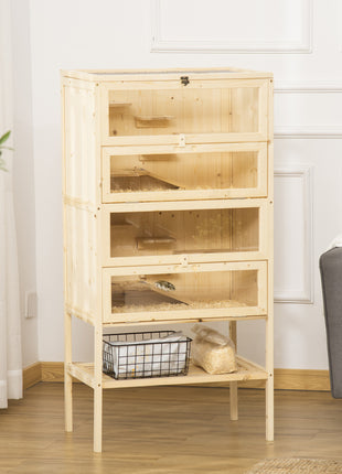 5-Tier Wooden Hamster Cage Mice Habitat Rat Habitat with Openable Top, Front Door and Storage Shelf