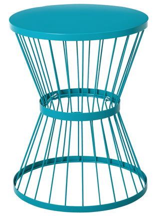 16" Steel Patio Side Table, Garden End Table with Hourglass Design, Accent Table for Outdoor and Indoor Use, Blue
