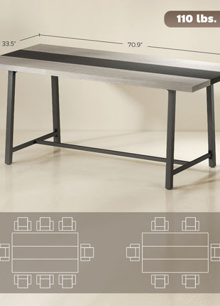 Industrial Kitchen Table for 8 People, 70.9" Long Dining Table with Large Tabletop and Steel Legs for Dining Room, Gray