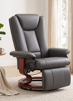 Modern RV Recliner Chair, PU Leather Swivel Recliner Armchair with Footrest for Living Room, Brown