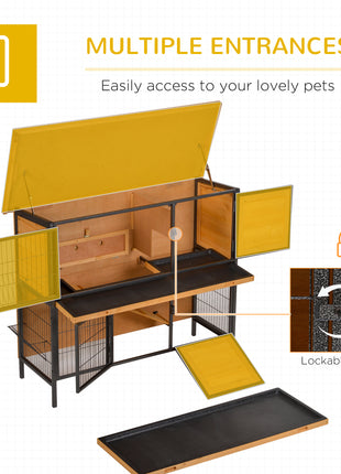48" 2-Story Large Rabbit Hutch Bunny Cage Wooden Pet House Metal Frame with Rooms, Ramp, No Leak Tray, Feeding Trough, Waterproof Asphalt Roof for Rabbits, Chickens, Ducks, Outdoor/Indoor