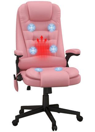 Massage Office Chair, Heated Reclining Computer Chair with 6 Vibration Points, Armrest and Remote, Pink