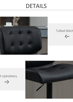 Bar Height Bar Stools Set of 2 with Adjustable Seat, Adjustable Swivel Barstools with Thick Padded Cushion and Metal Footrest for Home Bar, Black
