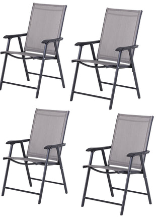 Set of 4 Outdoor Folding Chairs, Stackable Patio Dining Chairs with Armrests, Metal Frame, Gray