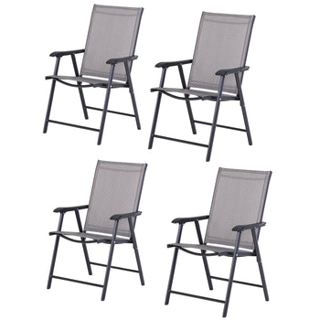Set of 4 Outdoor Folding Chairs, Stackable Patio Dining Chairs with Armrests, Metal Frame, Gray