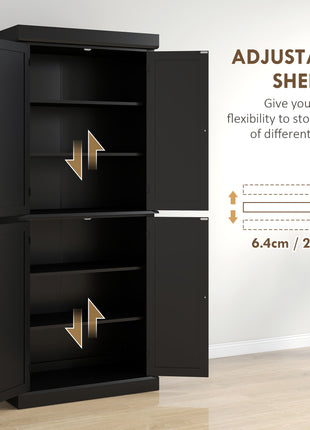 72" Kitchen Cabinet, Pantry Storage Cabinet with Doors and Shelves, Freestanding Food Pantry Cabinet, Black