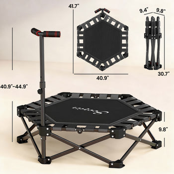 42" Foldable Mini Trampoline, Rebounder Trampoline with Adjustable Foam Handle for Indoor Outdoor Workout for Adults