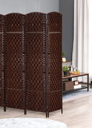 Room Divider 4 Panel, 6FT Tall Folding Privacy Screen, Freestanding Hand-Woven Partition for Room Separation with 360° Hinges, Paper Rope Diamond Weave, Brown