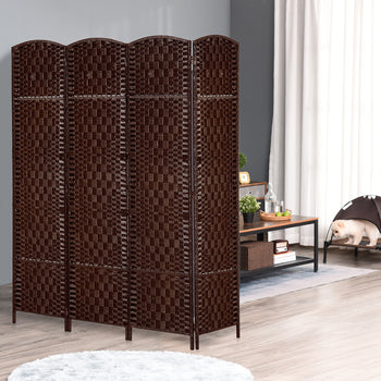 Room Divider 4 Panel, 6FT Tall Folding Privacy Screen, Freestanding Hand-Woven Partition for Room Separation with 360° Hinges, Paper Rope Diamond Weave, Brown