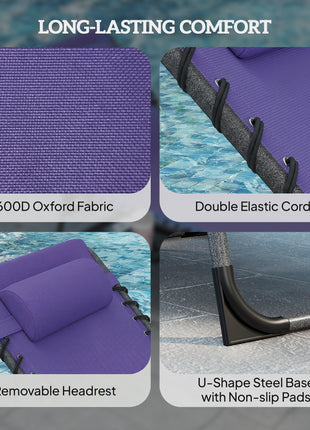 Folding Outdoor Chaise Lounge Chair Tanning Chair with 5-Level Adjustable Back, Side Table, Pillow, Pocket, Purple