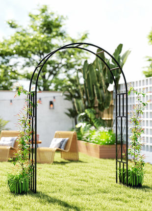 7.3ft Steel Garden Arch Trellis, Garden Arbor Trellis for Climbing Plants Roses Wisteria Vines, Flower Arch Wedding Arch Stand for Outdoor, Garden, Lawn, Backyard, Black