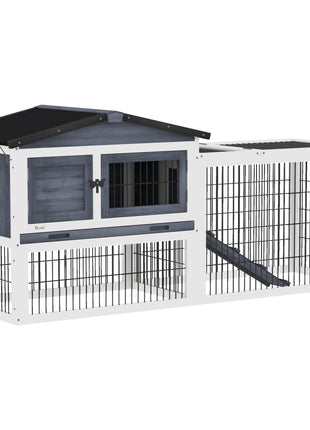 2 Level 59" Outdoor Rabbit Hutch with Openable Top, Dark Gray