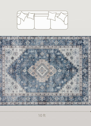 8x10 Area Rug, Vintage Washable Rug, Non-Slip Floor Carpet for Living Room, Bedroom, Dining Room, Blue