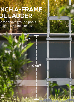 70" Above Ground Swimming Pool Ladder, A-Frame Deck Ladder, Non-slip Steps and Handrails for 48" Pool Wall Height, Gray