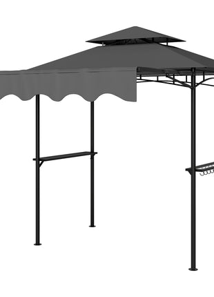 8' x 7.6' Outdoor Grill Gazebo, Barbecue Gazebo Shelter with Side Awning, 2 Side Shelves and 6 Hooks, Dark Gray