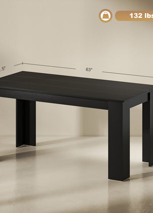 63" Dining Table for 4-6 People, Modern Rectangular Kitchen Table for Dining Room, Living Room, Black Wood Effect
