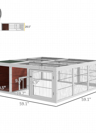 64" Wooden Outdoor Rabbit Hutch Playpen Tortoise House Habitat with Run and Enclosed Cover