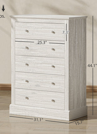 31" Wide Farmhouse Chest of Drawers with 5 Drawers, Dresser for Bedroom with Wood Top for Living Room, Dirty Oak