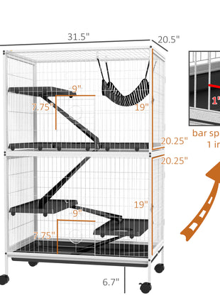 50" H Rolling Small Animal Cage with Hammock, Ferret Cage, Chinchilla Cage, Pet Habitat, wIth 4 Doors, Removable Tray
