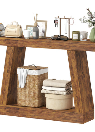 55" Farmhouse Console Table, 2-Tier Entryway Table with Storage for Hallway, Living Room, Behind Couch, Rustic Brown