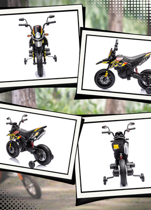 12V Aprilia Licenced Kids Motorcycle with Training Wheels, Spring Suspension, LED Light, USB, Music, Yellow