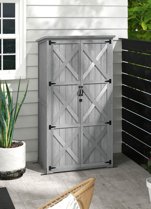 Wooden Outdoor Storage Cabinet Garden Shed with Waterproof Asphalt Roof and Lockable Doors, Gray