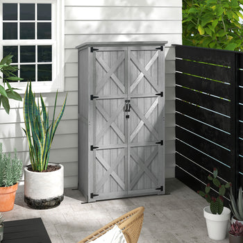Wooden Outdoor Storage Cabinet Garden Shed with Waterproof Asphalt Roof and Lockable Doors, Gray