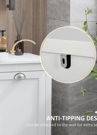 Dual Tilt out Laundry Hamper Cabinet, Bathroom Storage Cabinet with 2-Compartment Hamper, Modern Bathroom Floor Cabinet for Washroom, White