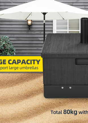 3-in-1 Outdoor Umbrella Base, Coffee End Table, Flower Box Planter, 175lbs Capacity Patio Umbrella Stand Table with Wheels and Handles, Black