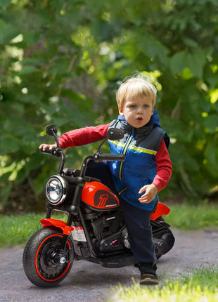 6V Kids Motorcycle w/ Training Wheels, Single-Button Start, Red
