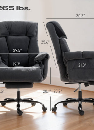 High Back Office Chair, Reclining Desk Chair with Footrest, High Resilience Foam, Rolling Wheels, Dark Gray