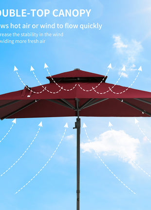 10ft Offset Patio Umbrella, Hanging Cantilever Umbrella, Square Shape, Aluminum Cross Base, Tilt, 360-Degree Rotation, Red